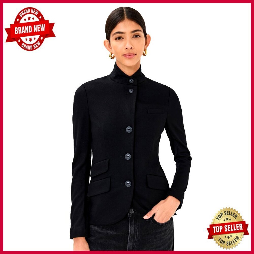 Slim Fit Wool Blazer with Stand Collar, Dry Clean Only
